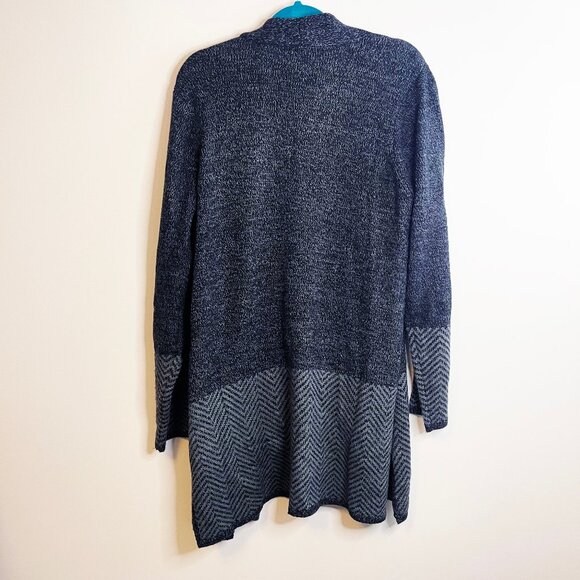 Karen Scott Open Front Cardigan Gray/Black Chevron Hem - Size XXL - Picture 3 of 6